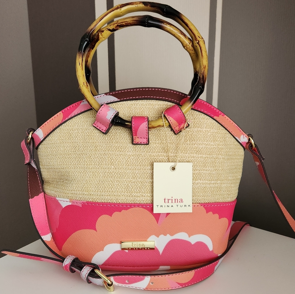 Trina Turk Rainbow Petals Straw Purse